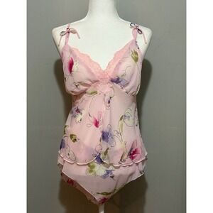 Je‎ Iadore Pink Floral Cami Top & Shorts Set Lingerie Sleepwear Tie Straps